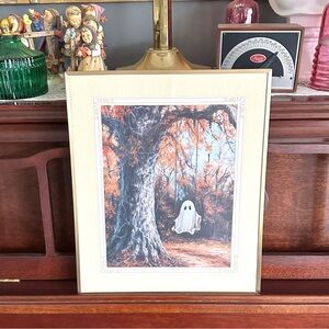 Haunting Ghost on a Swing Painting Poster Gold Framed Wall Art Dark Academia